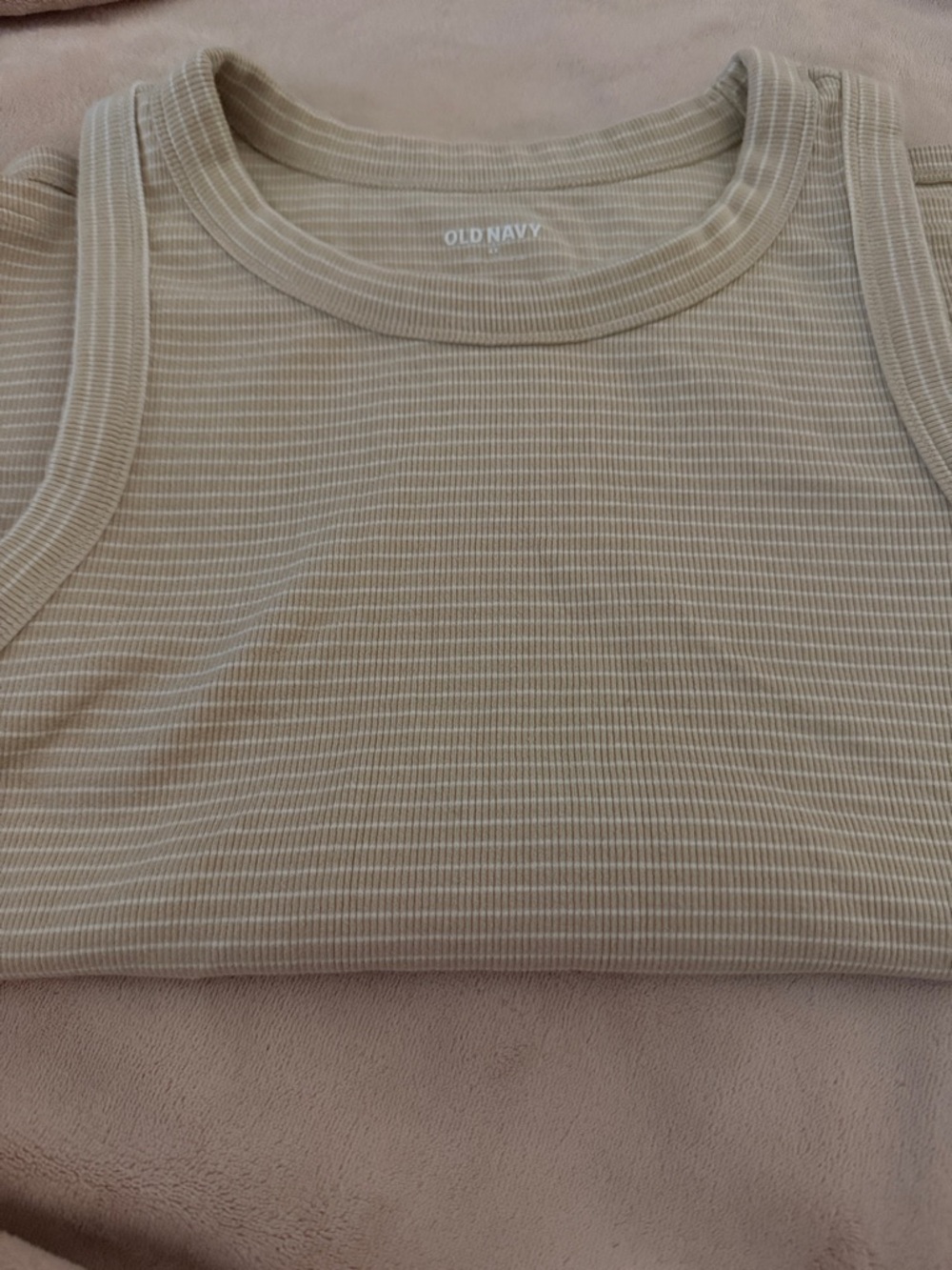 Old Navy Beige and White Striped Ribbed Tank